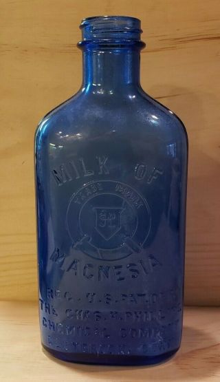 Vintage/antique Cobalt Blue Phillips Milk Of Magnesia Bottle Glenbrook Conn Usa