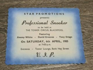 Rare Tony Drago Autograph 1985 Snooker Event Ticket Blackpool Tower Jimmy White