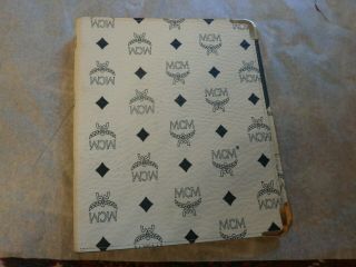 Rare Mcm White Monogramed Leather Removable Address Book 8.  5 X 7.  5 In Authentic