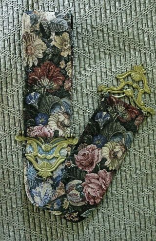 Vintage Shabby Cottage Chic Brass Hardware Floral Tapestry Wall Hanging 57 X 5