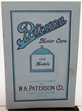1912 Paterson Motor Cars Models A B F I H 30hp Sales Brochure Rare