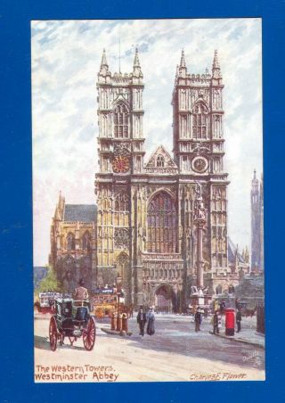 Postcard The Western Towers Westminster Abbey London Uk - Charles E Flower - Gc