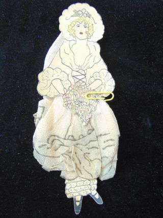 Primitive Handmade Paper Doll W Skirt Of Vtg Hanky Possibly 90 To 100 Yrs Old