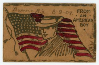 Rare Antique Leather Postcard: Patriotic " From An American Boy " (045)