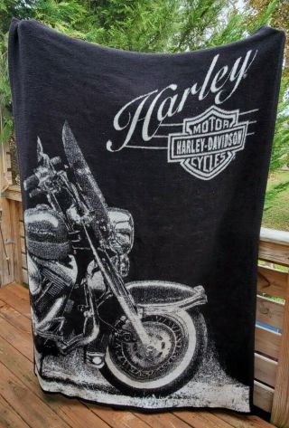 Biederlack Harley - Davidson Motorcycle Vintage Soft Rare Blanket 76 " X50 " Usa Made