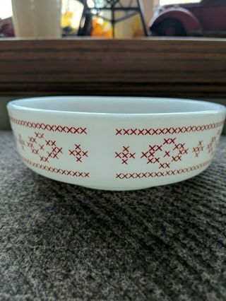 Pyrex 1416 Red and white Cross - stitch X ' s Cereal Bowl no marking on bottom.  RARE 2
