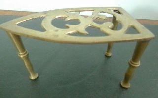 Vintage Pierced Solid Brass Trivet Plant Stand Tripod Triangle Iron - shaped 2