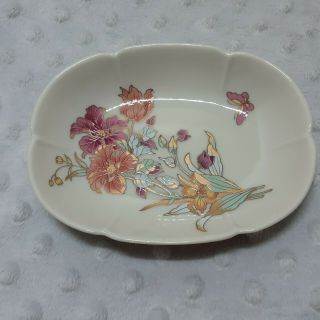 Shibata Japan Soap Dish Trinket Porcelain Butterfly Flowers Pink Gold Blue
