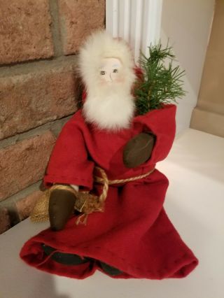 Primitive Christmas Santa Claus Shelf Sitter Doll Handmade Real Fur