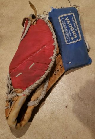Rare,  vintage Vaughn T 700 Trapper Goalie Mitt LH Adult,  canvas,  leather 3