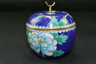 Small Antique/vintage Blue Chinese Cloisonne Enamel Lidded Apple Bowl