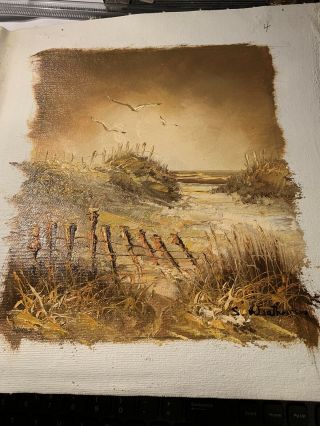 Oil Painting On Canvas Artist: Unknown Signature Subject: Beach Scene 8.  25x10.  5 "