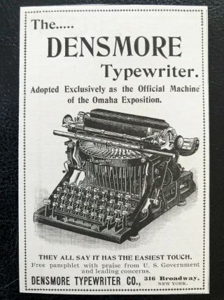 Antique 1898 The Densmore Vtg Typewriter Graphic Office Art Print Ad Omaha Expo