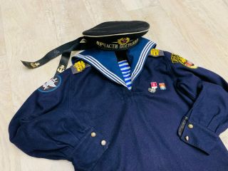 Russian military naval NAVY jacket tunic,  cap Soviet Uniform RARE,  small size 2