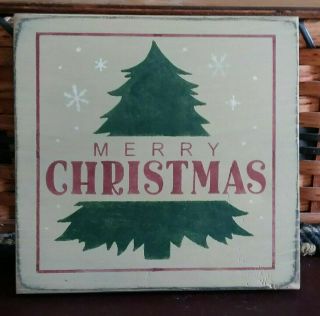 Primitive Country Merry Christmas W/tree Sm Sq Sign