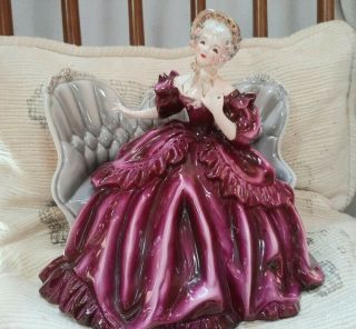 Vintage Florence Ceramics " ​victoria " Woman In Red Dress - Hand Painted - Rare