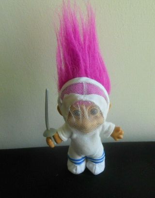 Pre Owned Russ Fencer Shocking Pink Hair Troll Doll Outfit - Visor 5 " Tall