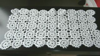 Vintage White Cotton Hand Crochet Lace Table Runner 17 1/2 " X 9 "