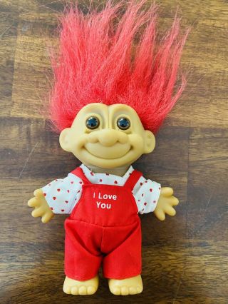 Vintage Russ Troll Doll - 5 " - " I Love You " Red Hair & Clothes - Russ Berrie - 18201