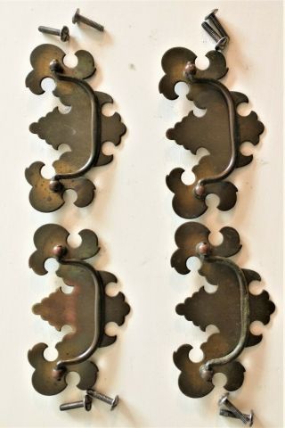 Vintage Chippendale Drawer Pulls Set Of 4,  3 " With Hardware
