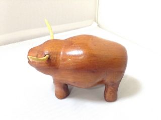 Vintage Unique Small Hand Carved Dark Wooden Ox Oxen Bull Steer 3 " By 2 "
