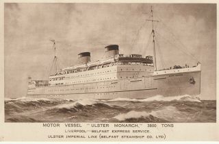 R Northern Ireland Antique Postcard Ulster Monarch Ship Boat Irish Belfast