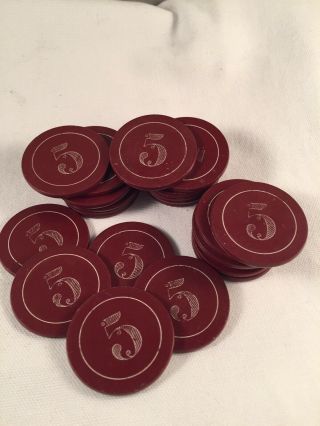 27 Engraved $5 2 - Sided Clay Poker Chips Antique 19th Century Poker Chip Gaming
