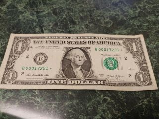 Star Note 1 Dollar Bill 2013 Low Serial Number Rare B00017221