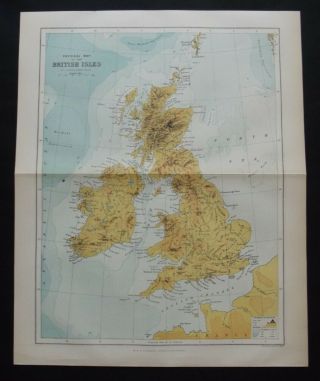Antique Map: British Isles Physical & Geological,  Double - Sided,  1890,  Colour