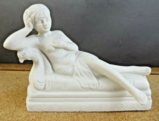 Art Deco White Bisque Figurine Reclining Semi Nude Woman Antique 1920 