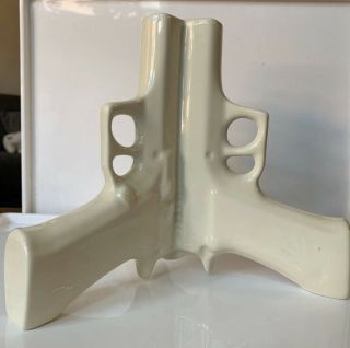 Suckuk White Ceramic Triple Table Guns (and Roses) Vase - Rare Out Of Production