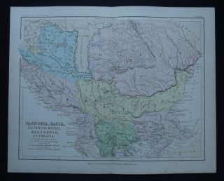 Antique Map: Pannonia,  Dacia / Roman Empire By A K Johnston,  Classical Map,  1880