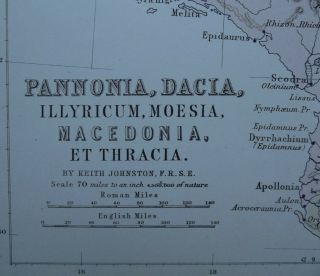 Antique Map: Pannonia,  Dacia / Roman Empire by A K Johnston,  Classical Map,  1880 2