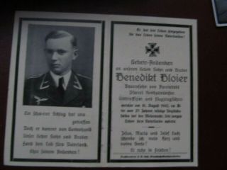 Very Rare Unusual Wwii German Death Card,  Luftwaffe Pilot Shot Down By Wehrmacht