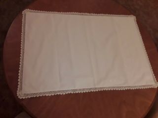 Vintage Cotton Pillowcase,  Embroidered,  Lace Trim,  White