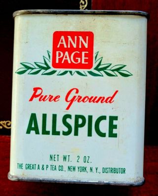 Ann Page (the Great Atlantic & Pacific Tea Co) Antique 2 Oz.  Allspice Tin Ny,  Ny