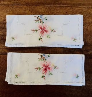 Vintage Linen Tray Cloths,  Set Of 2 Hand Embroidered.