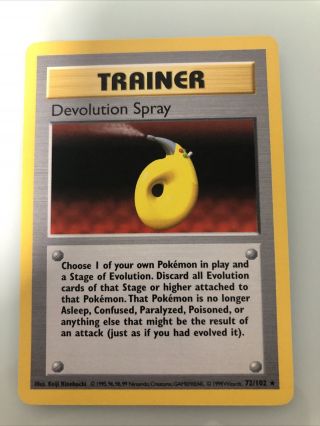 Shadowless Devolution Spray 72/102 Pokemon Tcg Rare Card Base Set (1999) Sp - Nm