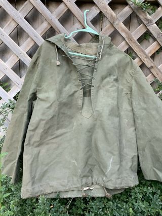 Rare Vintage Wwii Us Navy Anorak Smock Rain Coat Jacket Pullover Size Small S