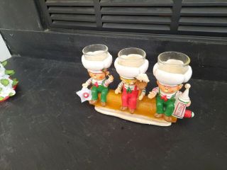 Vintage Yankee Candle Pixie Elves Sitting On Rolling Pin Tea Light Holder 2