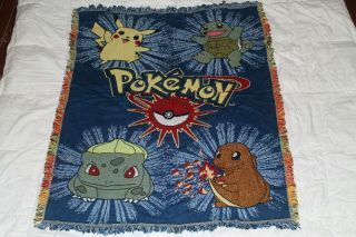 Vintage Pokemon Woven Tapestry Throw Blanket Northwest 58 " X45 " Nintendo 90s Rare
