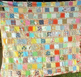 Vintage 1950s/60s African Amer Rare Stacked Bars Folk - Art Patchwork Quilt Top