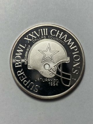 1994 Dallas Cowboys Bowl Champions.  Proof 1 Oz.  999 Silver Rare Low Mintage