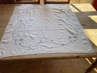 , Vintage Hand Embroidered Linen Tablecloth: With Raised Flowers.