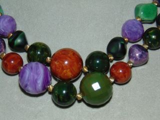 Rare Vintage Signed Hattie Carnegie Purple Green Blue Cabochon Necklace Earrings 3