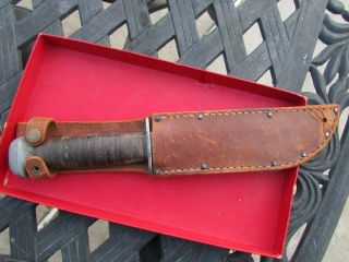 Rare Wwii Us Army/usmc/usn Pilot Fighting Knife Rh Pal 36 In A Leather Scabbard