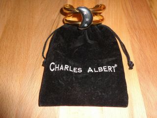 Rare Charles Albert Gold Alchemia Onyx Moon Mop Stars Cuff Bracelet
