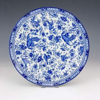 Antique Burgess & Leigh Burleigh Ware - Peacock Pattern Blue & White Plate