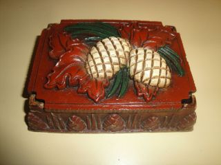 Vintage Syroco Wood Pine Cones Box For Playing Cards
