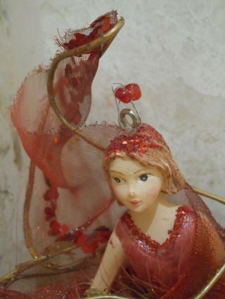 Christmas Angel Fairy Handmade Red Gold Tree Topper Decoration 12xm x 8cm Broken 2